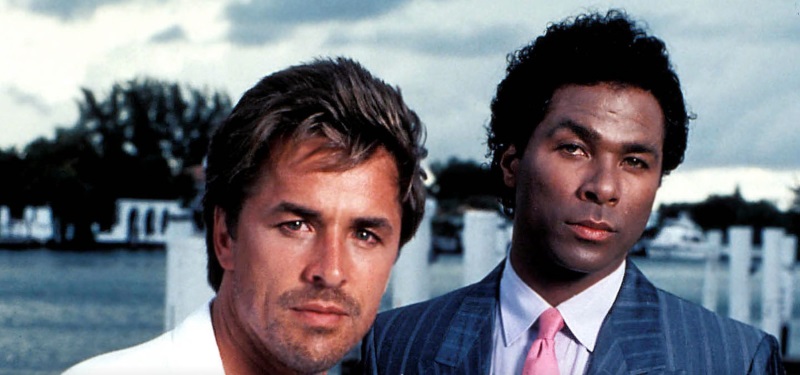 MIAMI VICE -- Sleuth Series -- Pictured: (l-r) Don Johnson as Det. John "Sonny" Crockett, Philip Michael Thomas as Det. Ricardo Tubbs -- Sleuth Photo