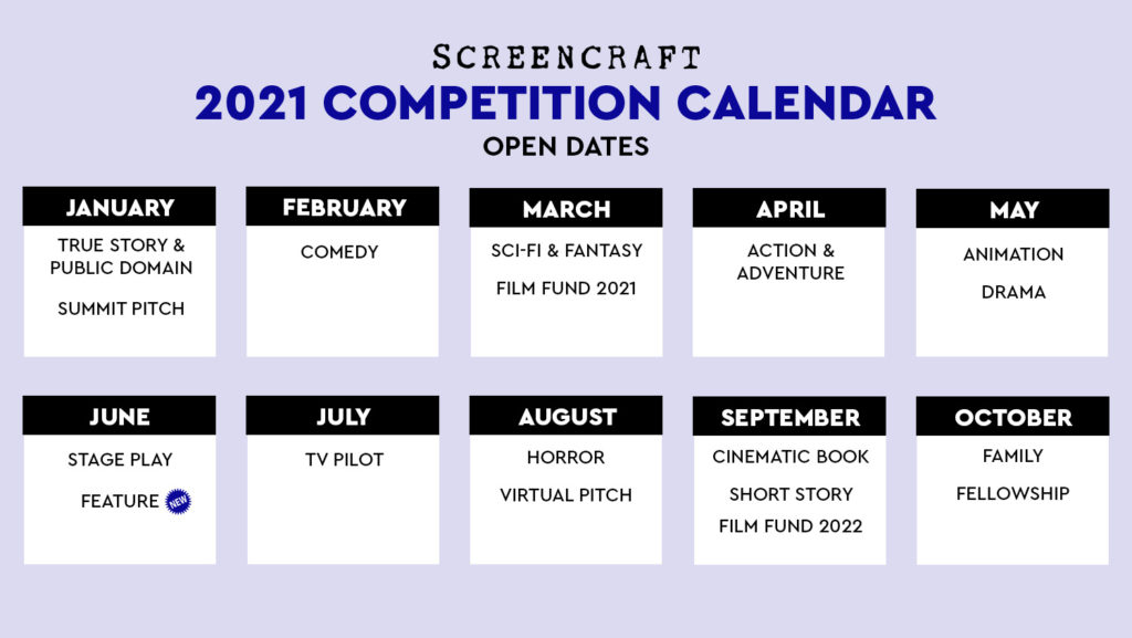 ScreenCraft competition calendar 2021