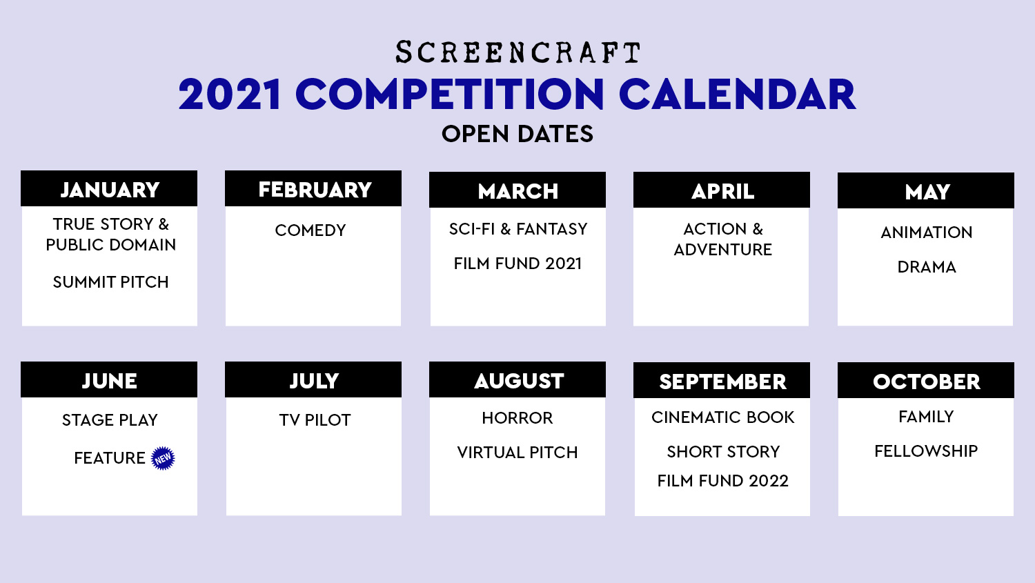 2021 ScreenCraft Screenwriting Competition Calendar ScreenCraft