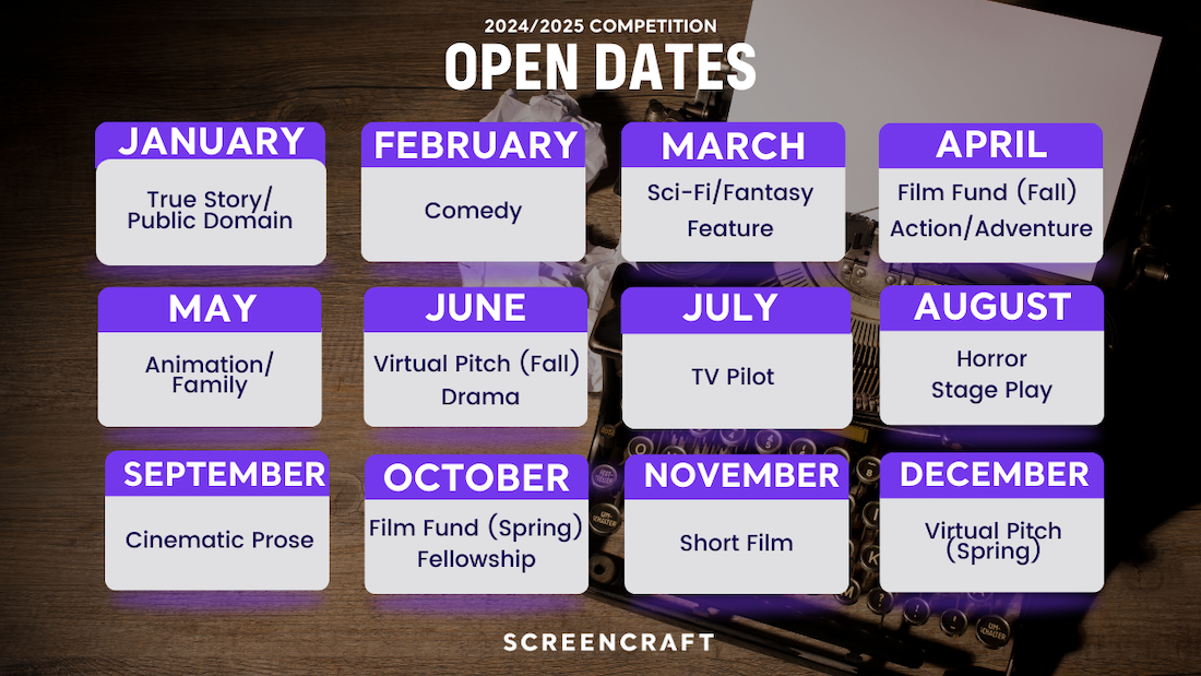 2024 Screencraft Screenwriting Competition Calendar ScreenCraft