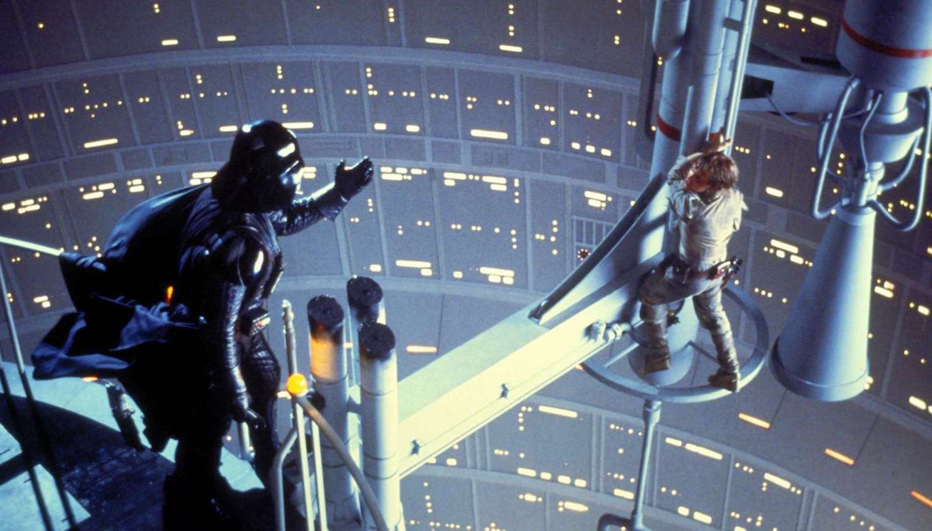 Darth Vader reaching out to Luke Skywalker (Mark Hamill) in the final battle in 'Empire Strikes Back'