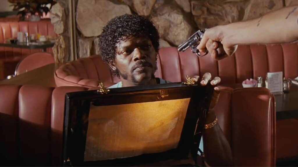 Jules (Samuel L. Jackson) showing what is in the briefcase in 'Pulp Fiction,' 100 Symbolism Prompts for Stories