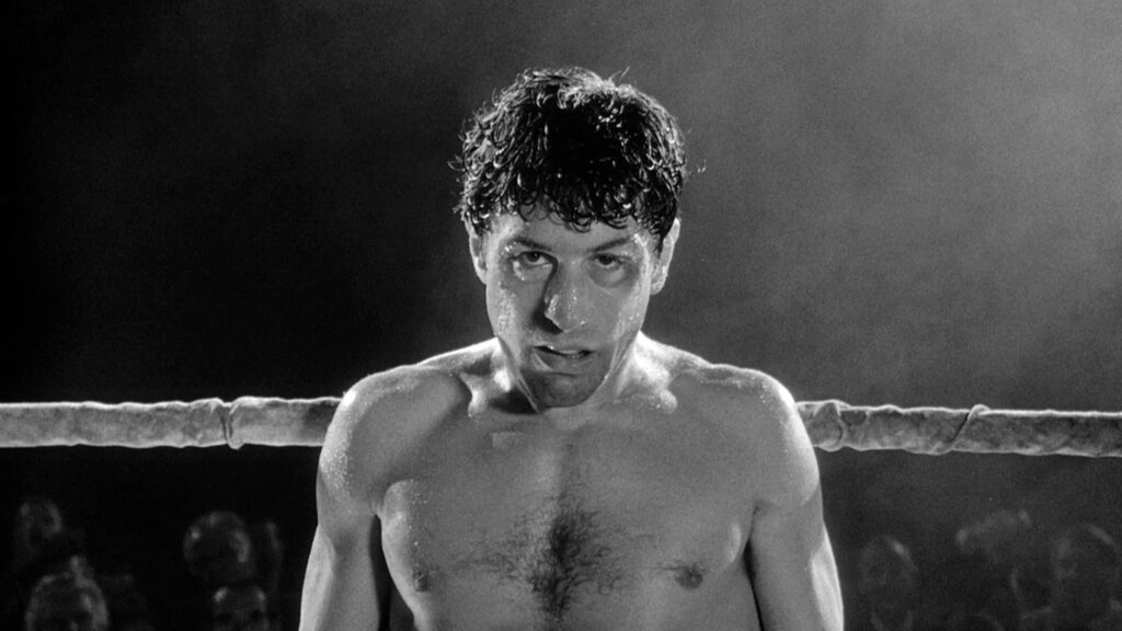 Jake LaMotta (Robert De Niro) sweaty in the ring in 'Raging Bull'