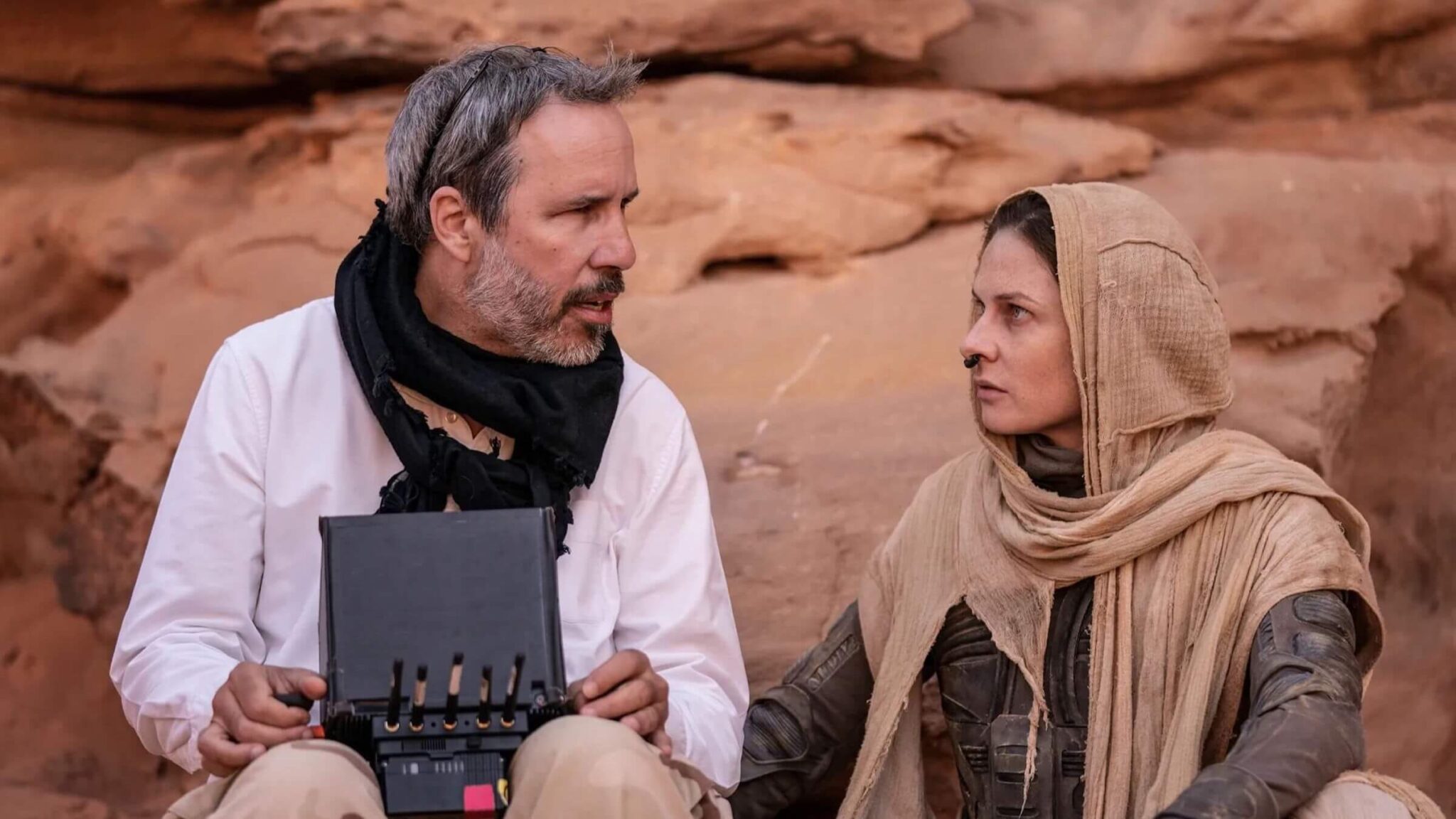 Denis Villeneuve and Rebecca Ferguson on the set of 'Dune: Part Two'