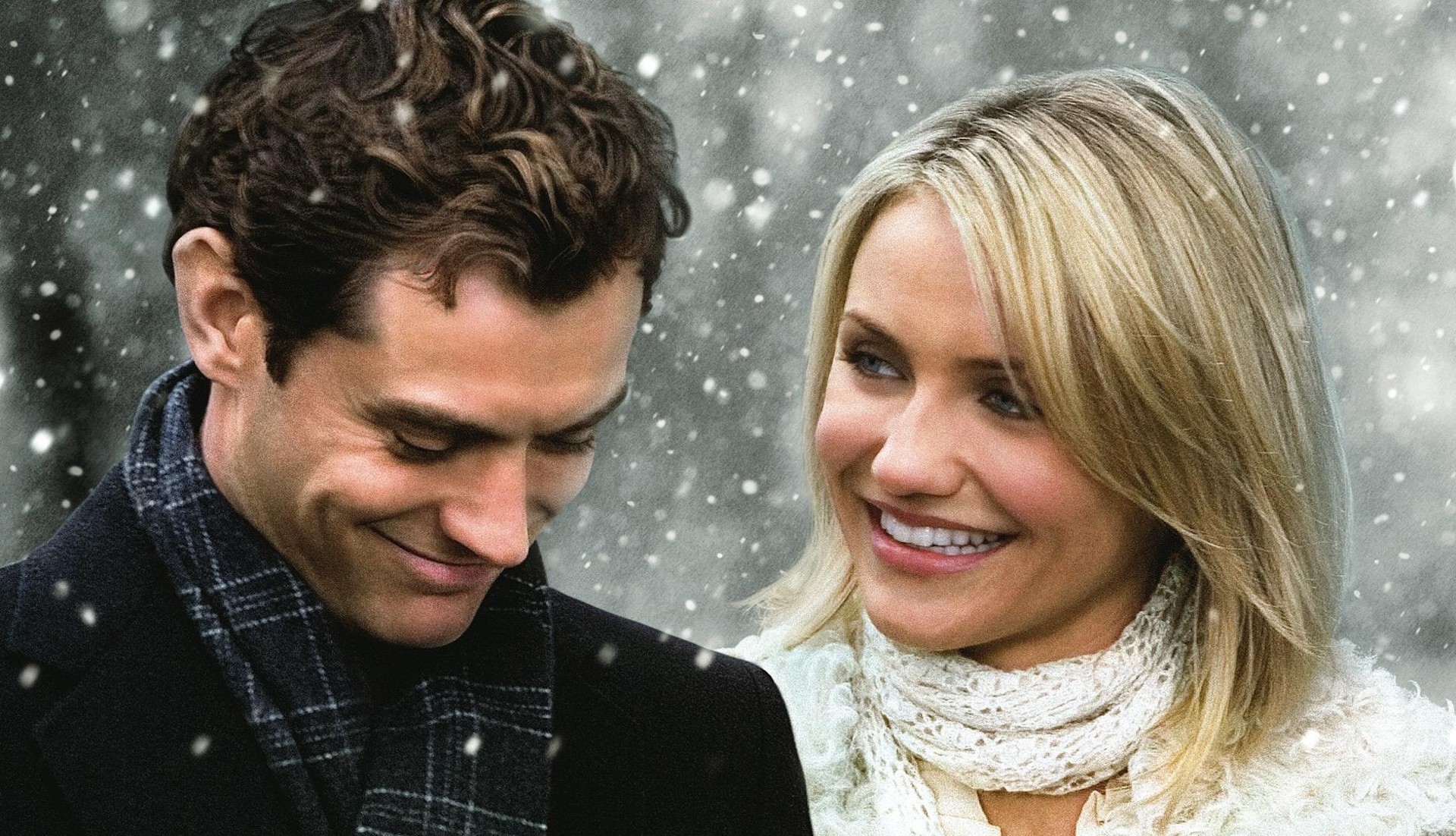 Amanda (Cameron Diaz) looking lovingly at Graham (Judy Law) in the snow in 'The Holiday,' 6 Trademarks of Nancy Meyers Movies