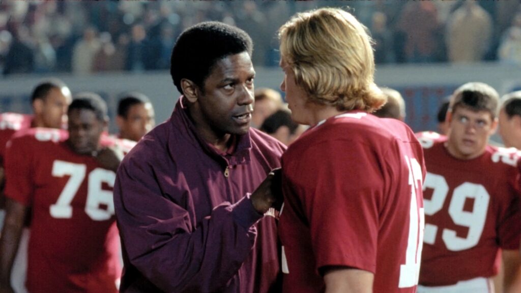 Coach Boone (Denzel Washington) talking to the football team in 'Remember the Titans,' The Importance of Mentorship in Writing Careers