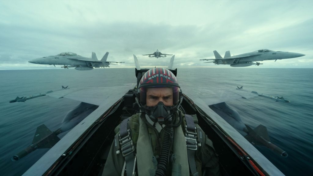 Maverick (Tom Cruise) flying a jet in 'Top Gun: Maverick'