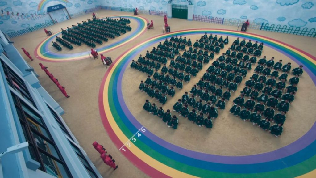 A room with two circular rainbows in 